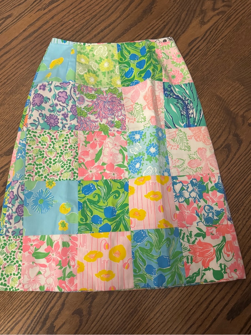 Lilly Pulitzer Vintage Pastel Patchwork Floral A-Line Skirt - Pink Blue Green